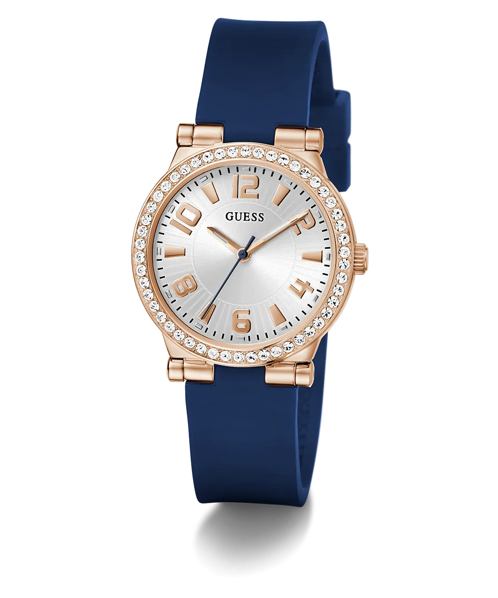 Guess Womens Silicone Watches GUESS Ladies Blue Rose Gold Tone Analog Watch
