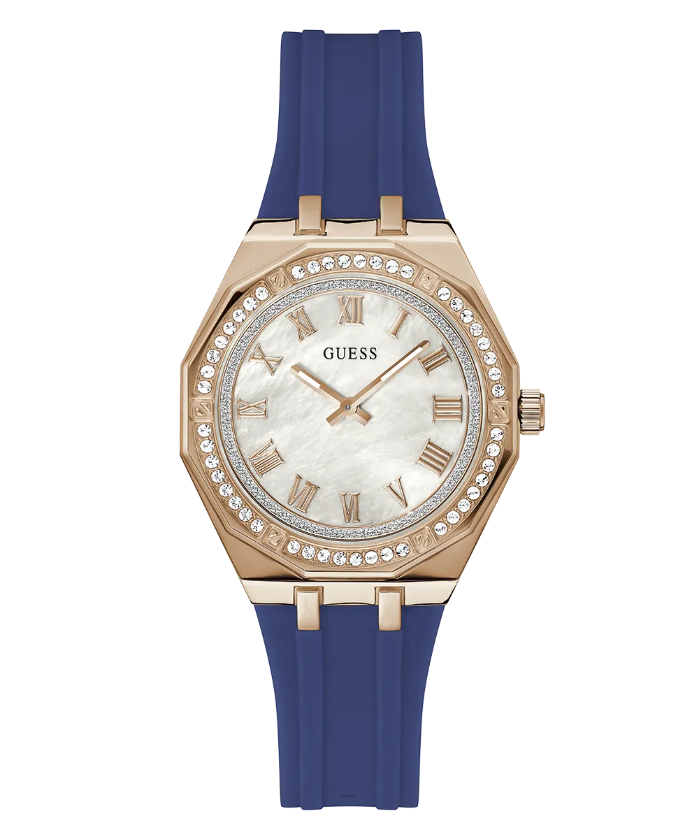 Guess Womens Silicone Watches GUESS Ladies Blue Rose Gold Tone Analog Watch