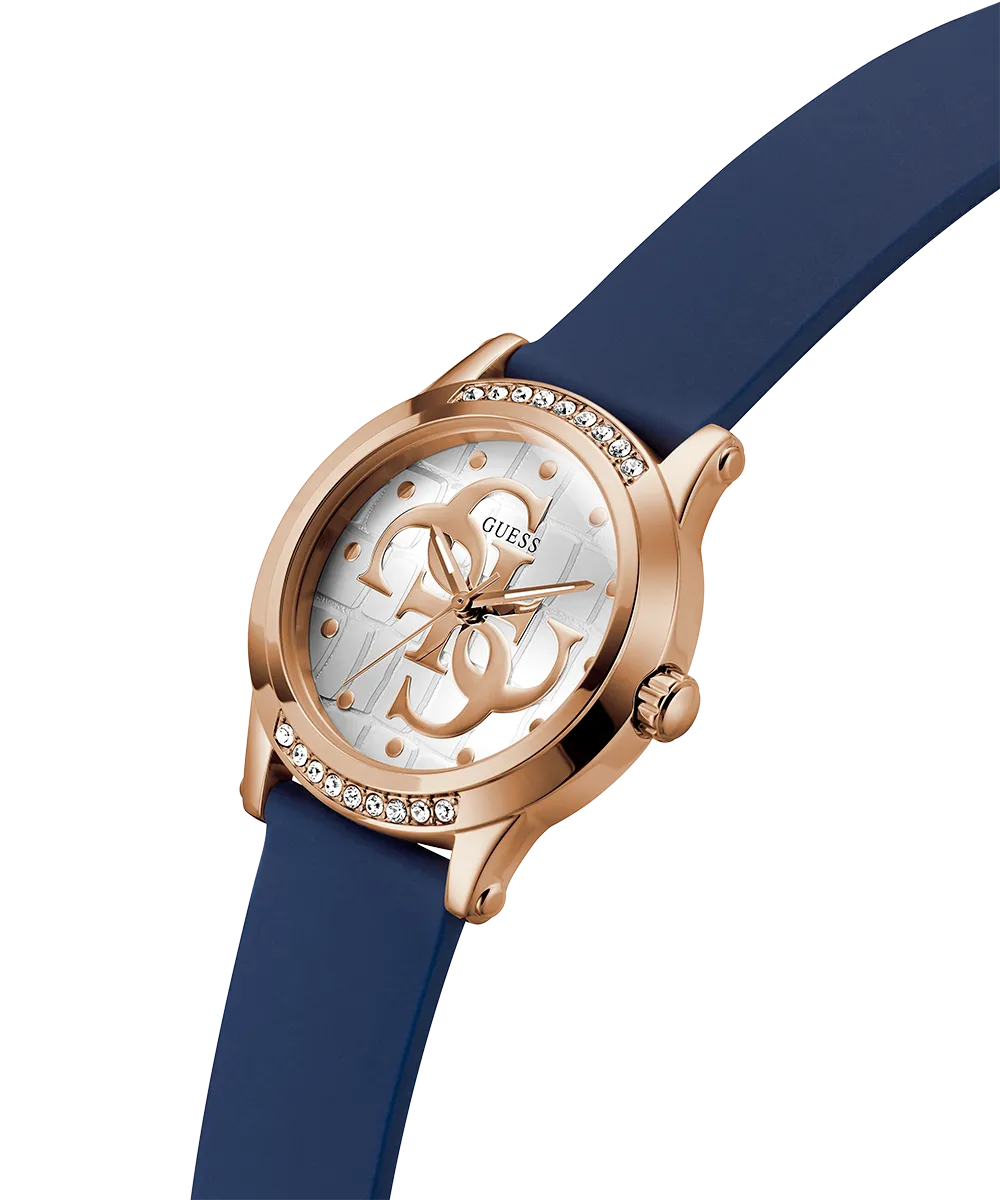 Guess Womens Silicone Watches GUESS Ladies Blue Rose Gold Tone Analog Watch
