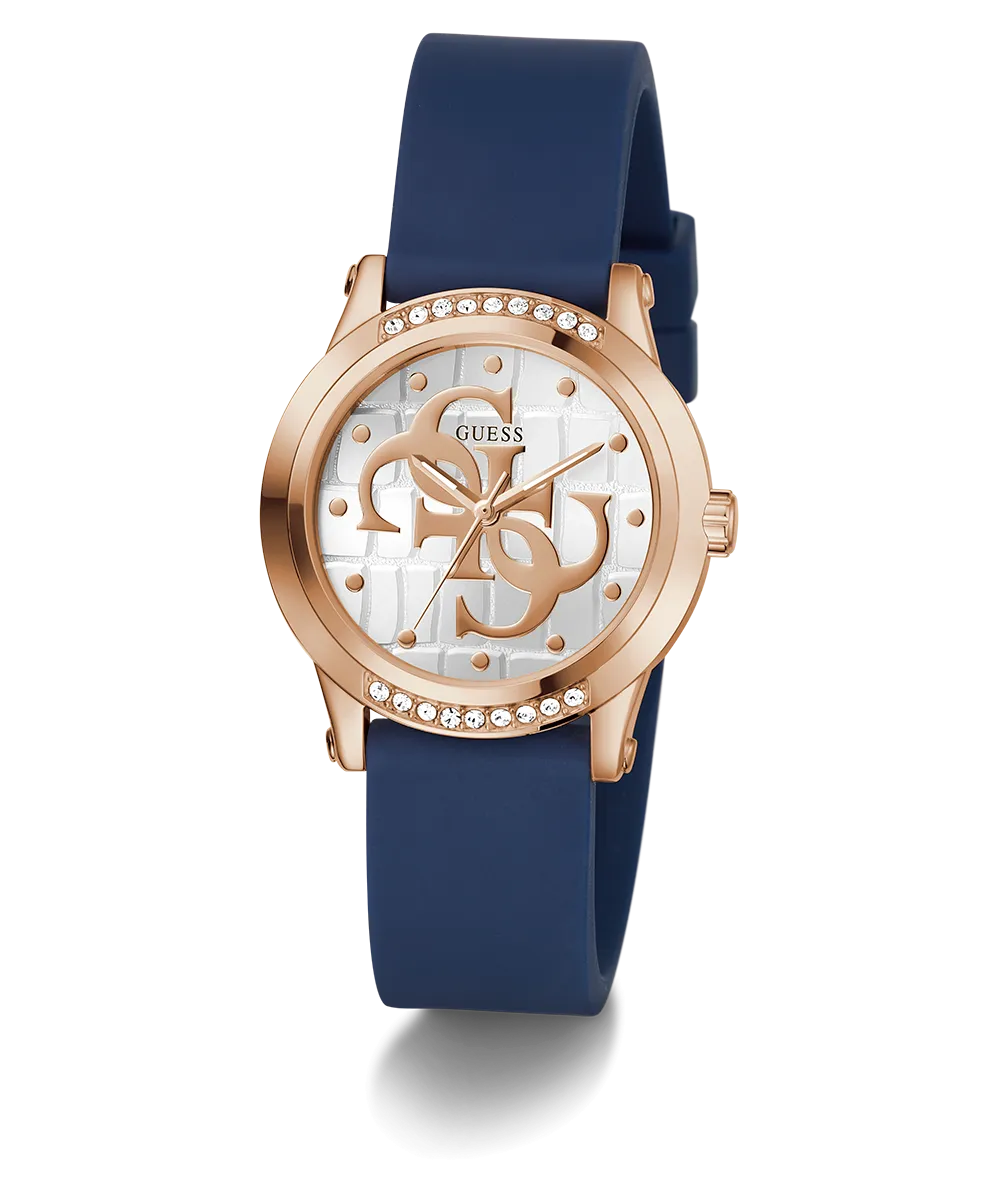 Guess Womens Silicone Watches GUESS Ladies Blue Rose Gold Tone Analog Watch