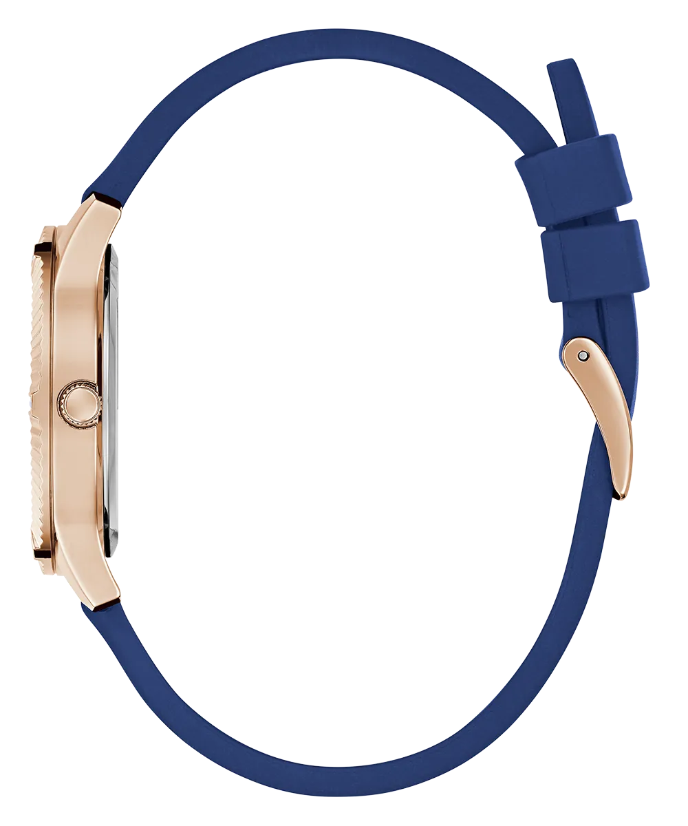 Guess Womens Silicone Watches GUESS Ladies Blue Rose Gold Tone Analog Watch