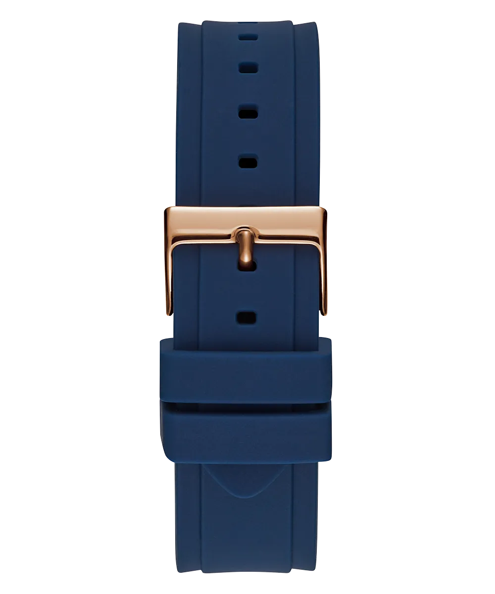 Guess Womens Silicone Watches GUESS Ladies Blue Rose Gold Tone Multi-function Watch