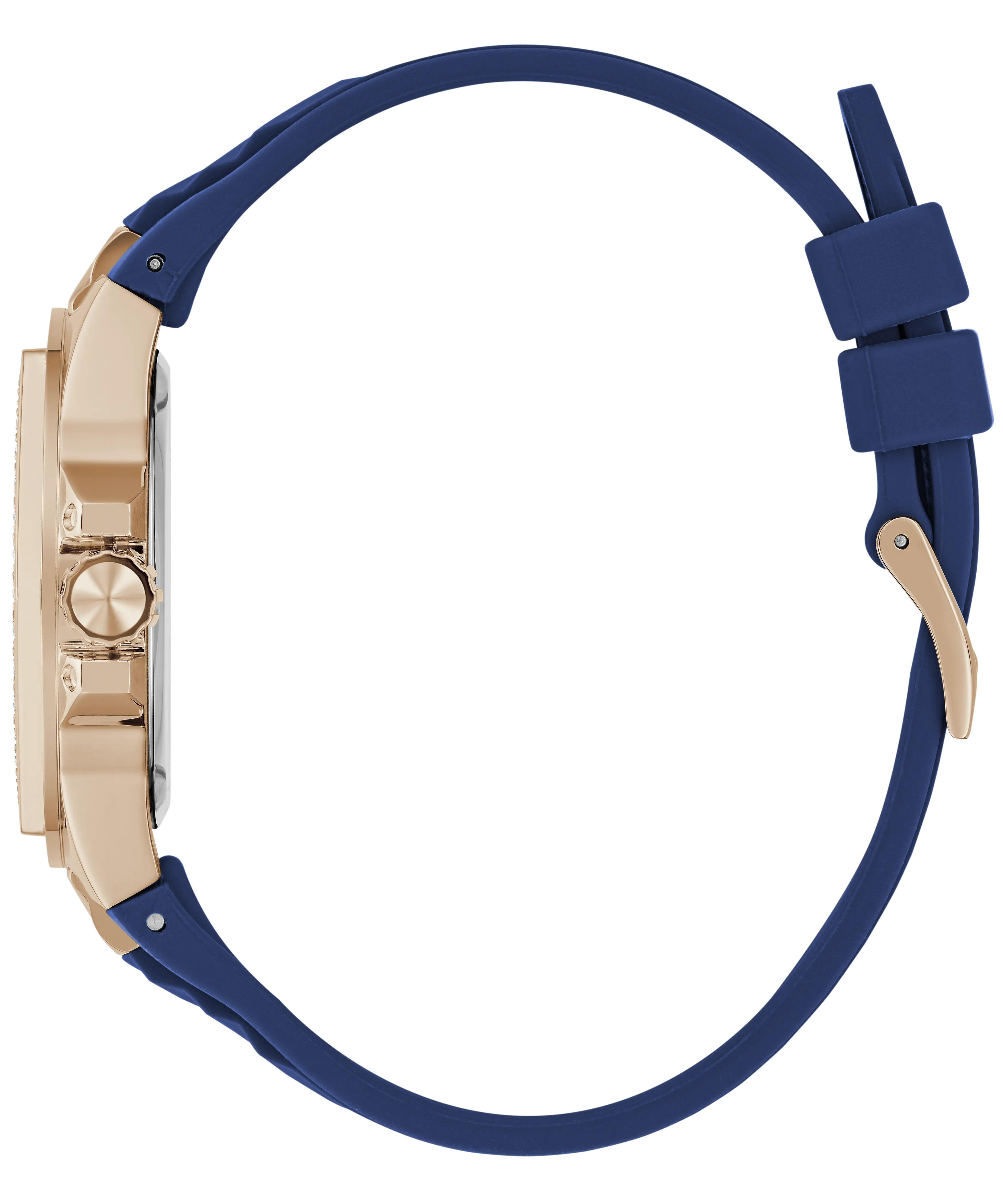 Guess Womens Silicone Watches GUESS Ladies Blue Rose Gold Tone Multi-function Watch