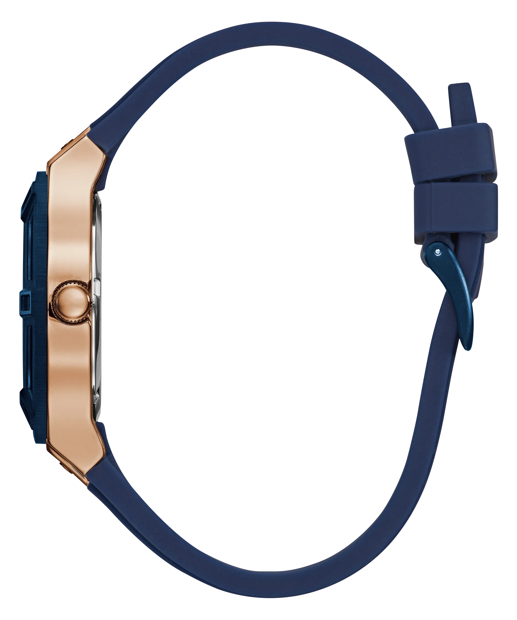 Guess Womens Silicone Watches GUESS Ladies Blue Rose Gold Tone/Blue Multi-function Watch