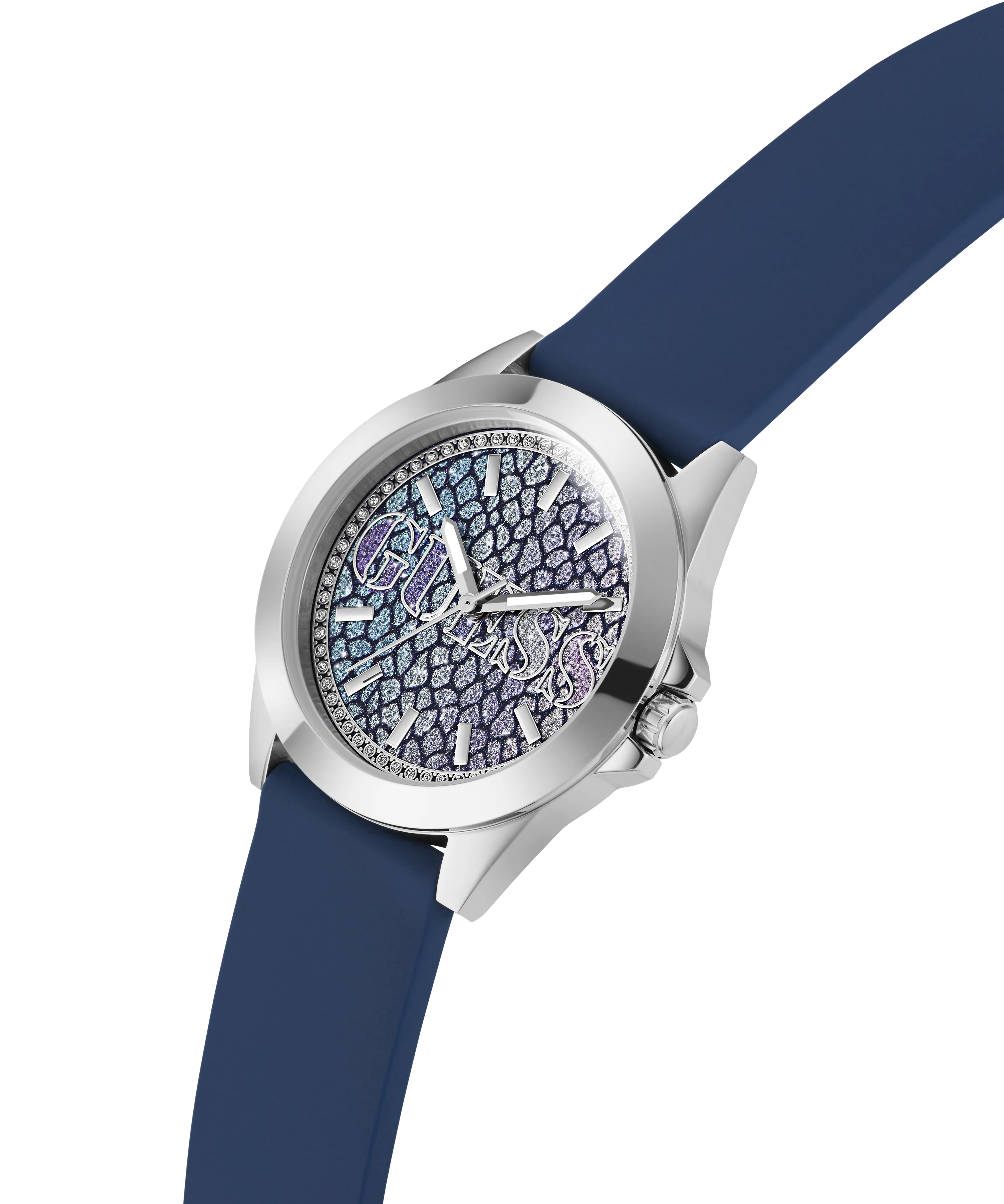 Guess Womens Silicone Watches GUESS Ladies Blue Silver Tone Analog Watch