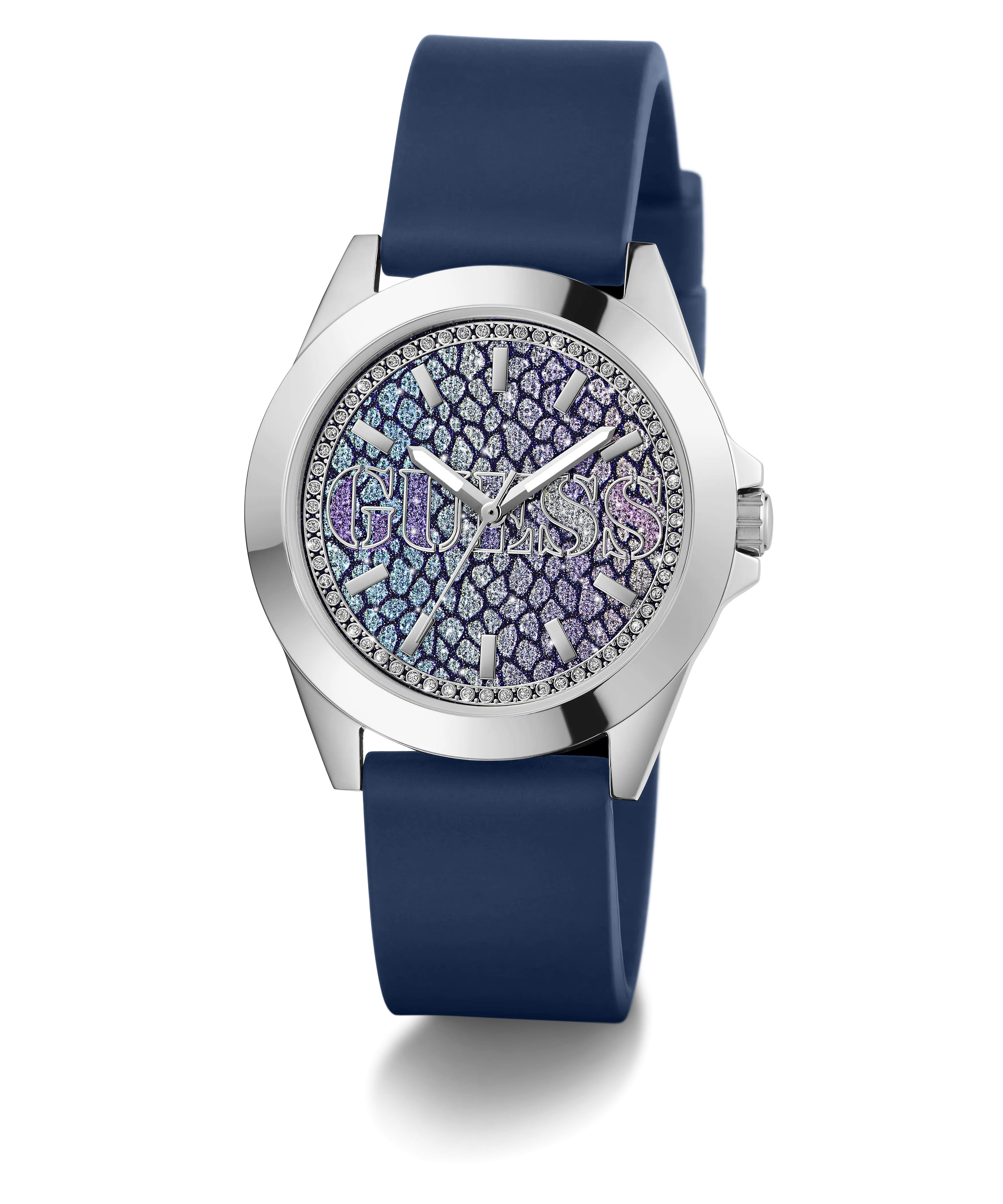 Guess Womens Silicone Watches GUESS Ladies Blue Silver Tone Analog Watch