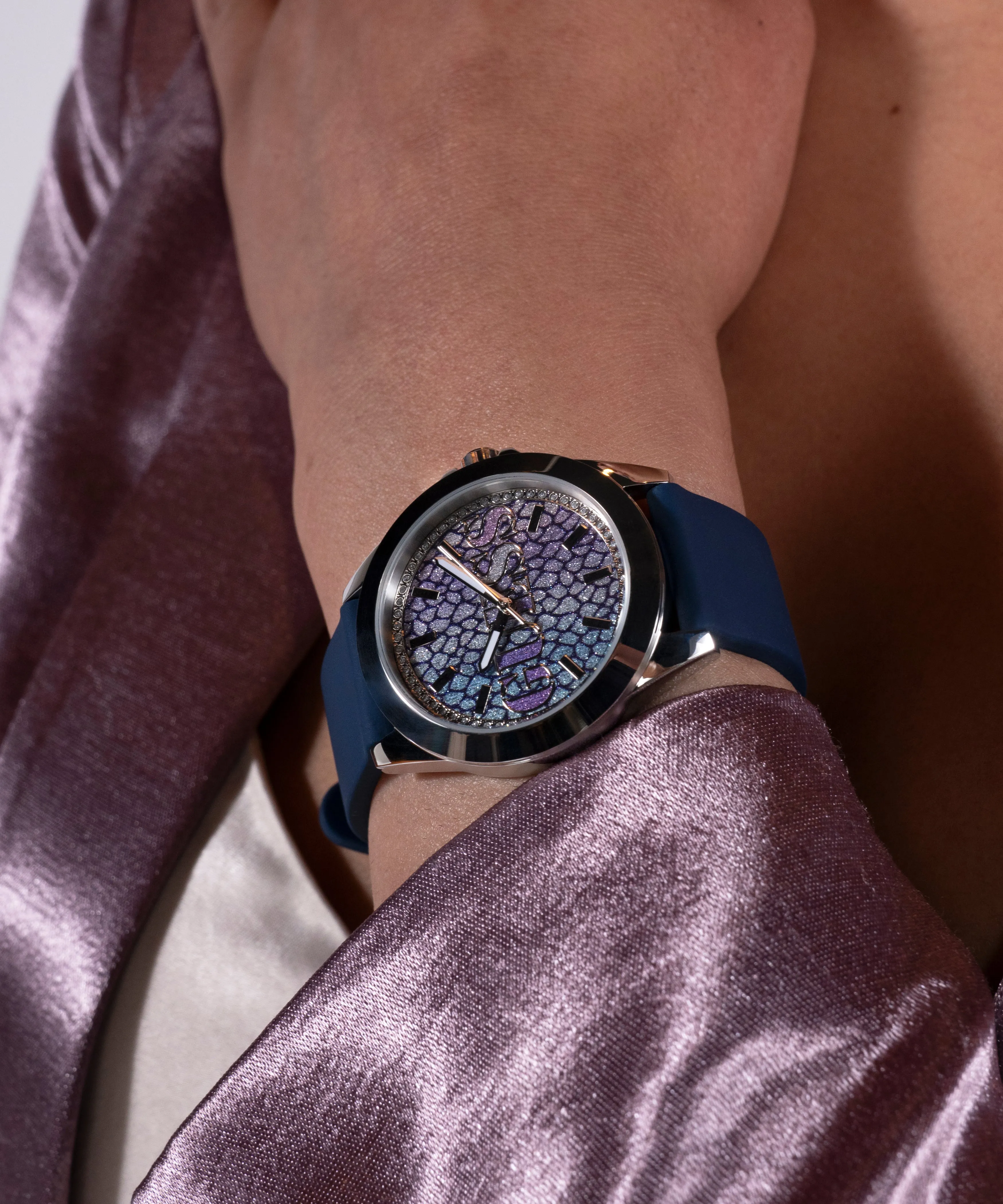 Guess Womens Silicone Watches GUESS Ladies Blue Silver Tone Analog Watch