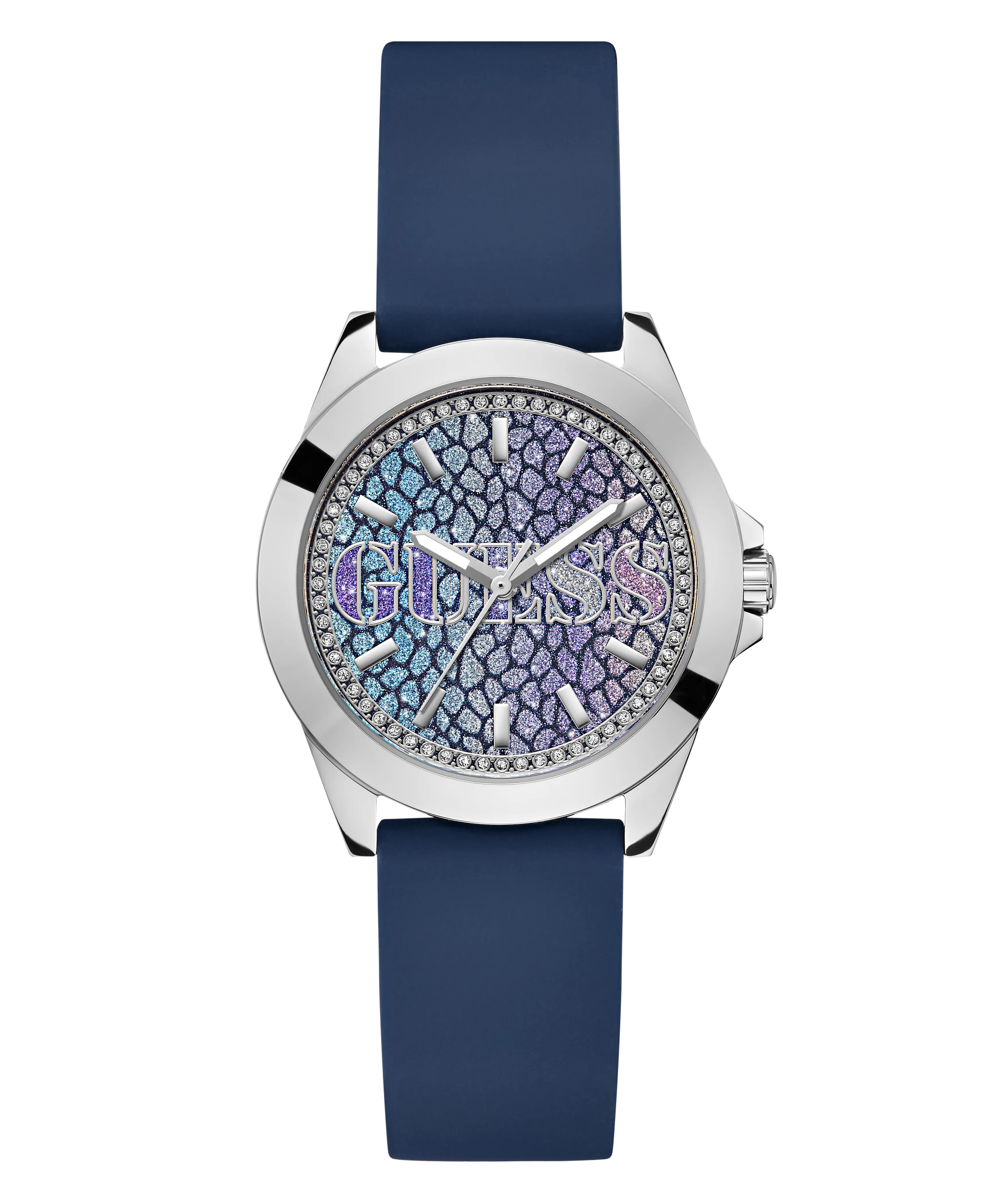 Guess Womens Silicone Watches GUESS Ladies Blue Silver Tone Analog Watch