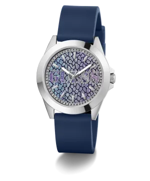 Guess Womens Silicone Watches GUESS Ladies Blue Silver Tone Analog Watch