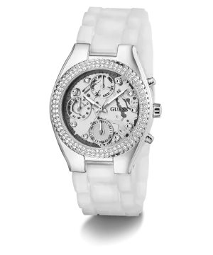 Guess Womens Silicone Watches GUESS Ladies Clear Silver Tone Multi-function Watch