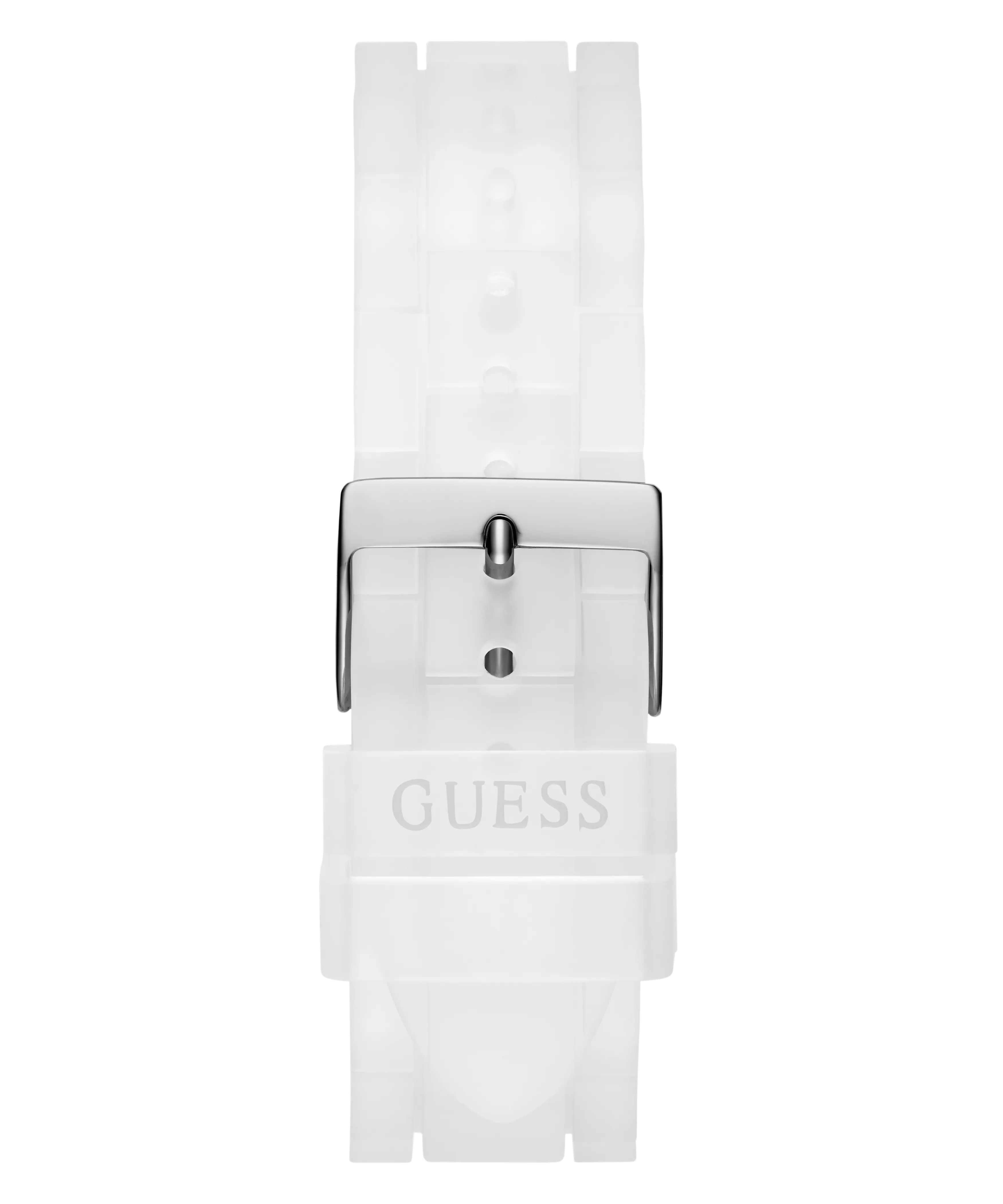 Guess Womens Silicone Watches GUESS Ladies Clear Silver Tone Multi-function Watch