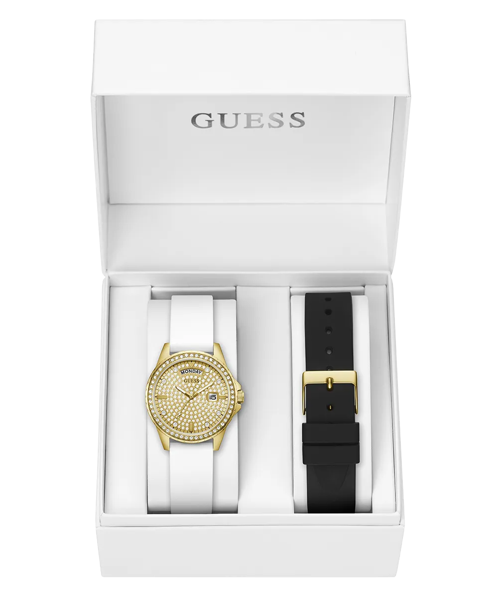 Guess Womens Silicone Watches GUESS Ladies Gold Tone Day/Date Watch Box Set