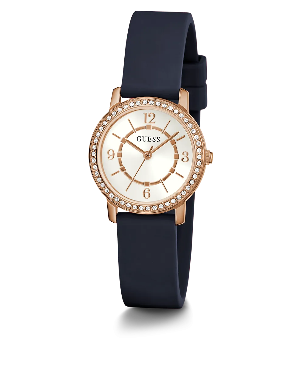 Guess Womens Silicone Watches GUESS Ladies Navy Rose Gold Tone Analog Watch