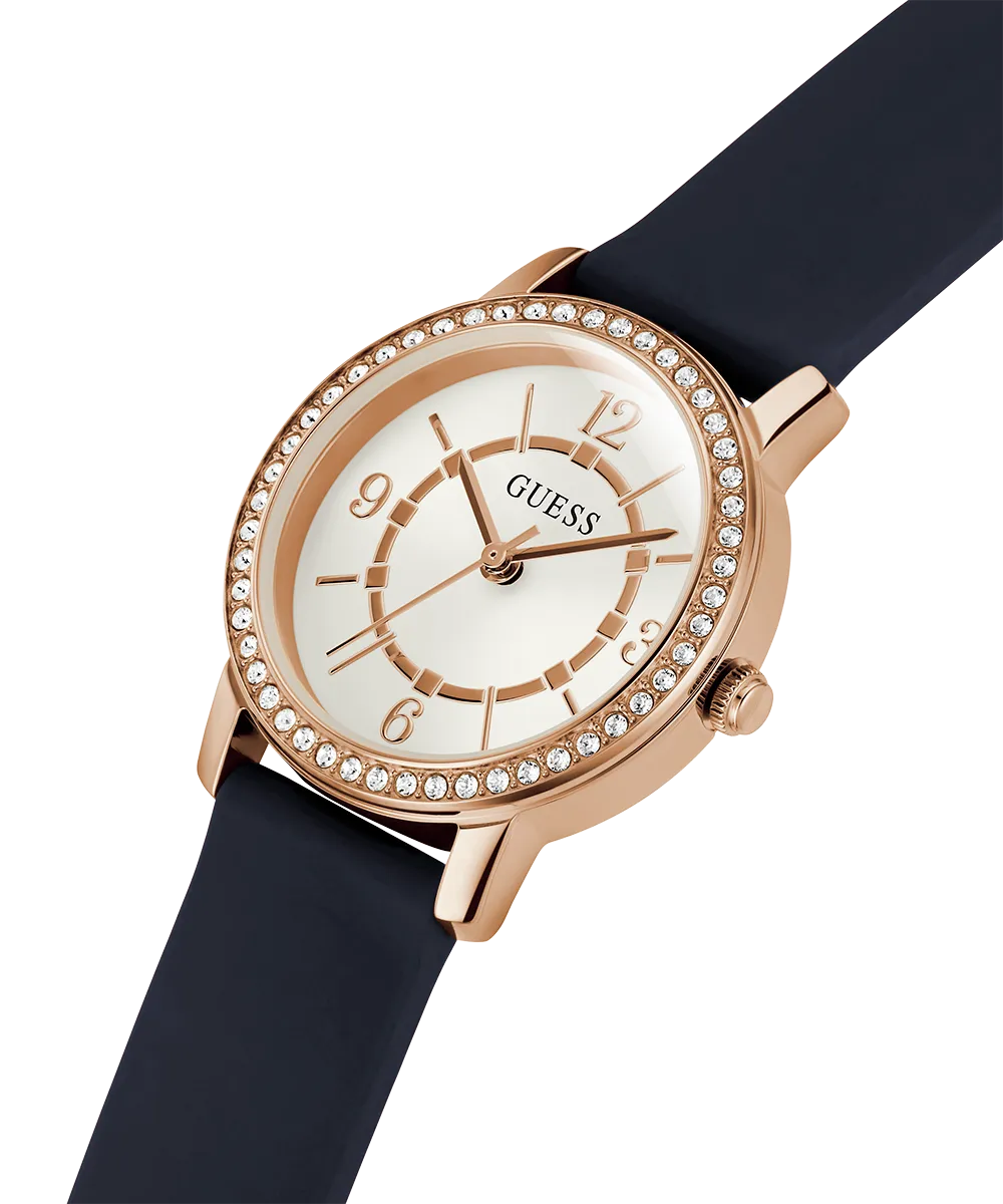 Guess Womens Silicone Watches GUESS Ladies Navy Rose Gold Tone Analog Watch