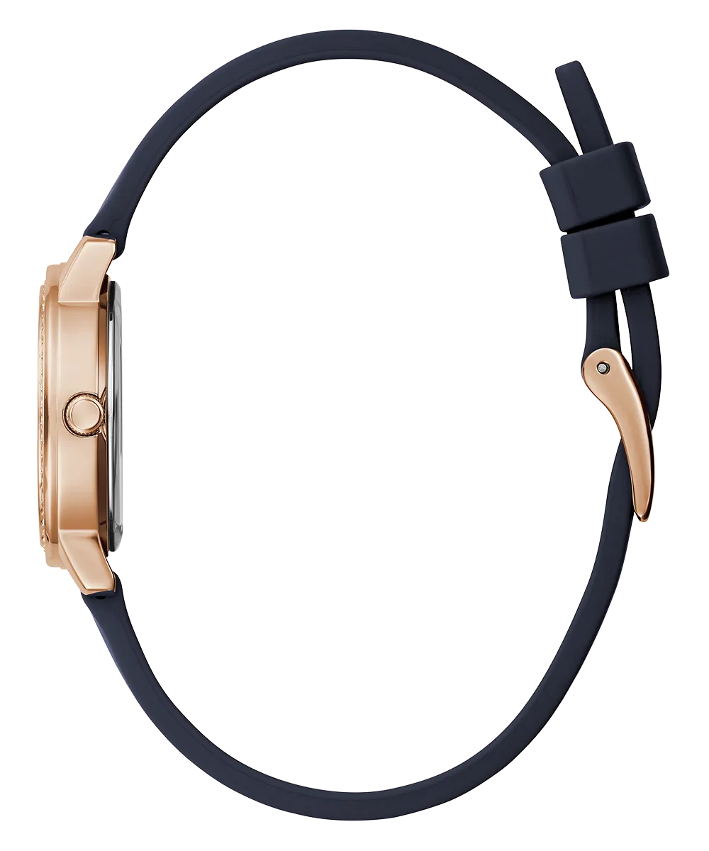 Guess Womens Silicone Watches GUESS Ladies Navy Rose Gold Tone Analog Watch