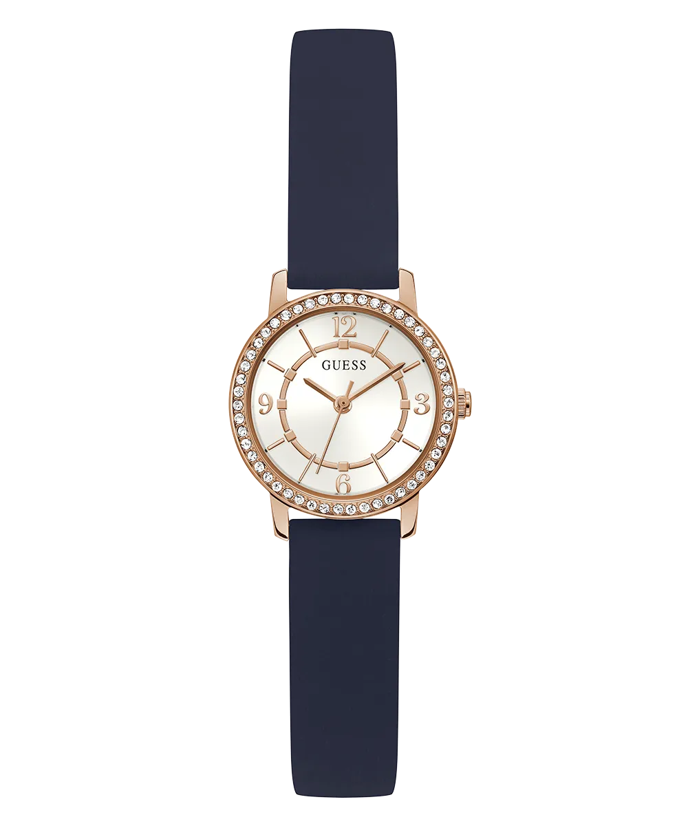 Guess Womens Silicone Watches GUESS Ladies Navy Rose Gold Tone Analog Watch