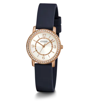 Guess Womens Silicone Watches GUESS Ladies Navy Rose Gold Tone Analog Watch