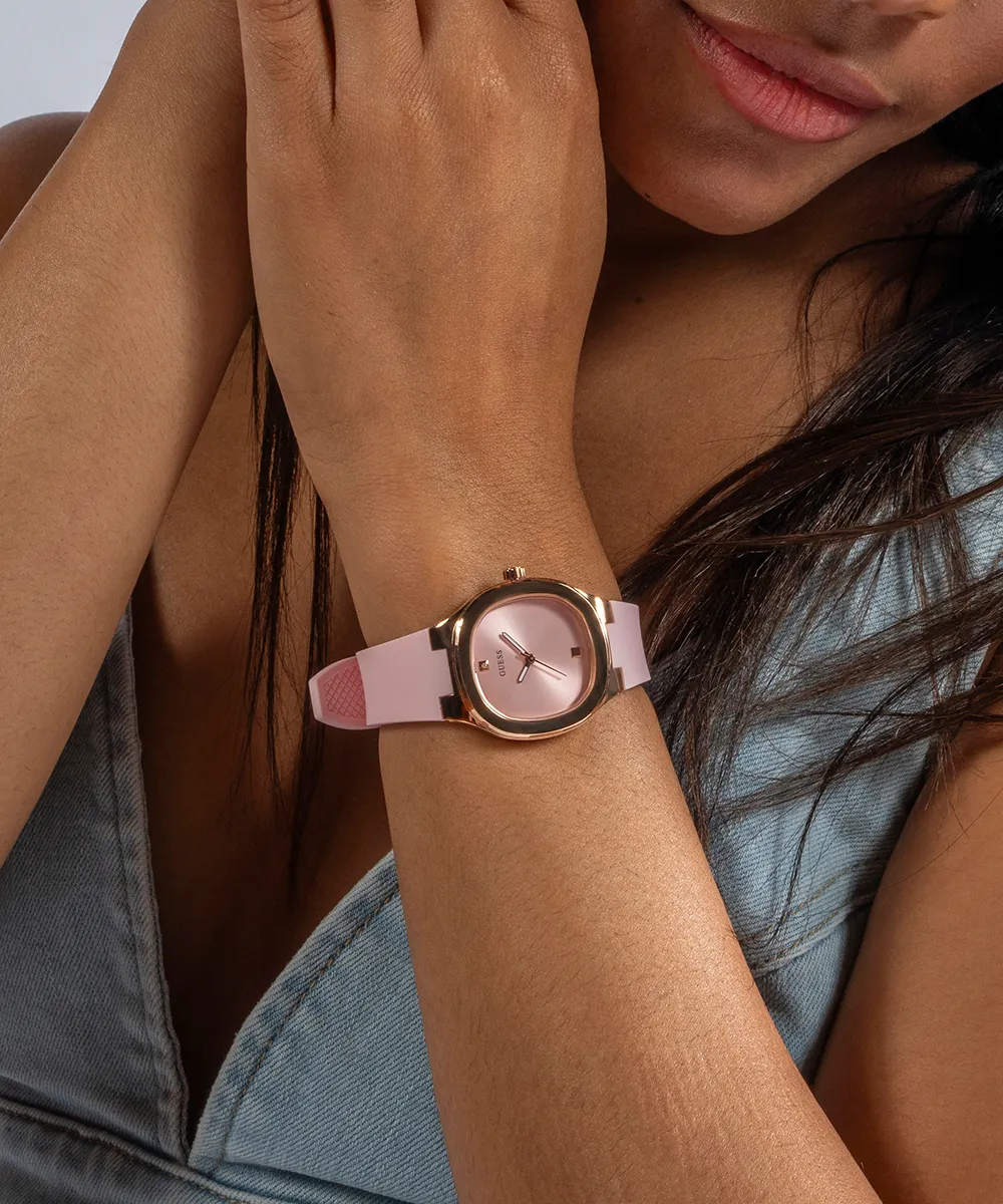 Guess Womens Silicone Watches GUESS Ladies Pink Rose Gold Tone Analog Watch