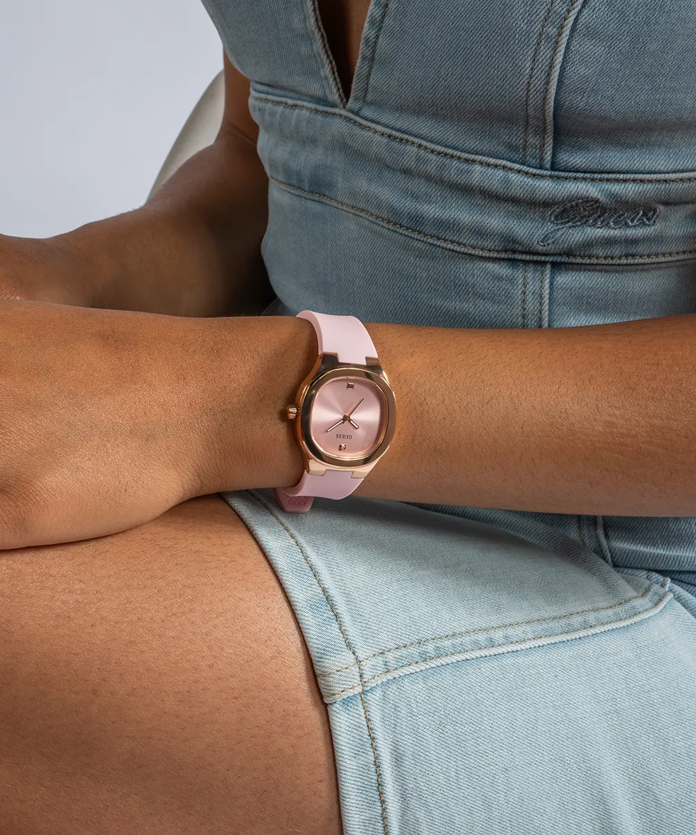 Guess Womens Silicone Watches GUESS Ladies Pink Rose Gold Tone Analog Watch