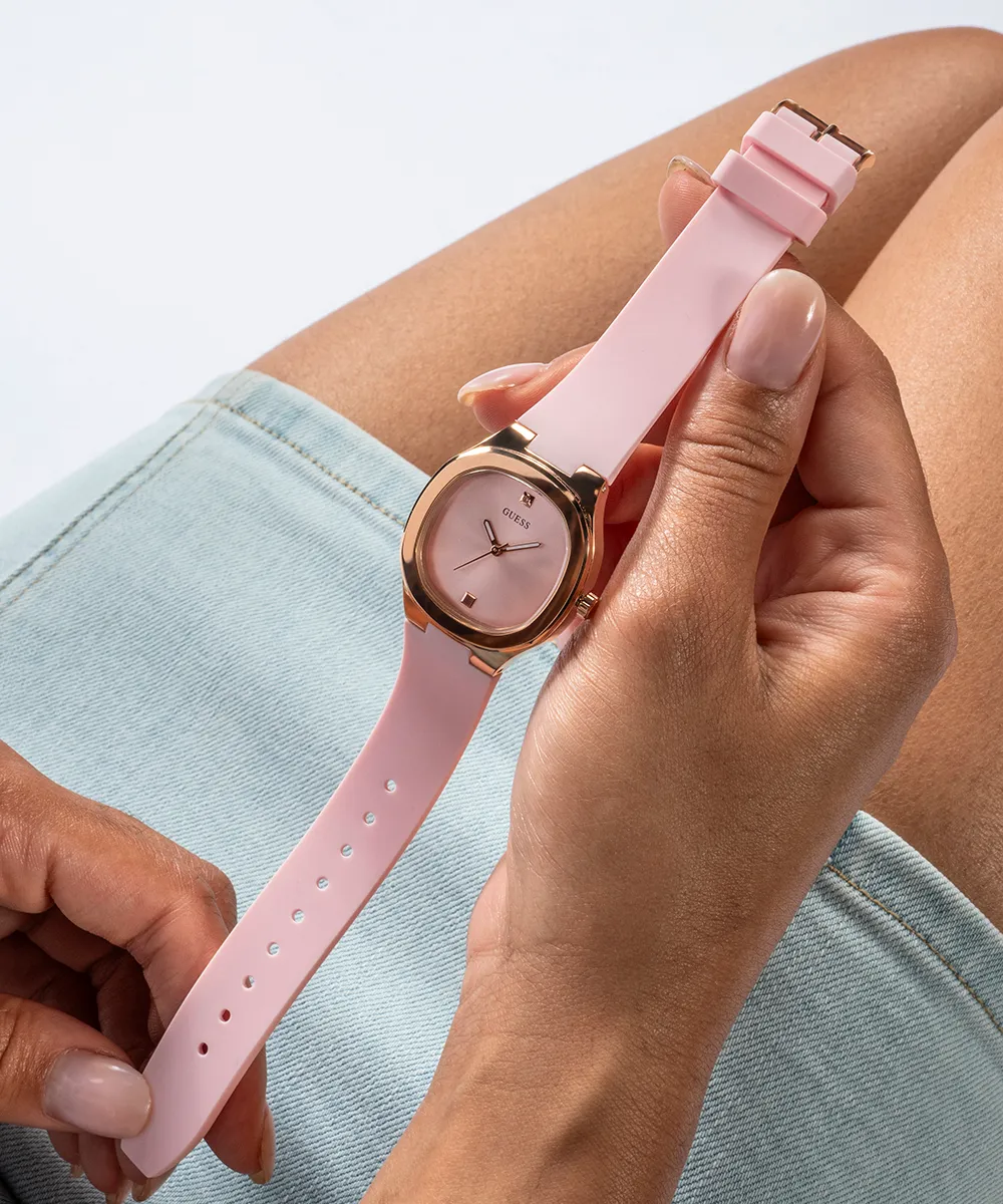 Guess Womens Silicone Watches GUESS Ladies Pink Rose Gold Tone Analog Watch