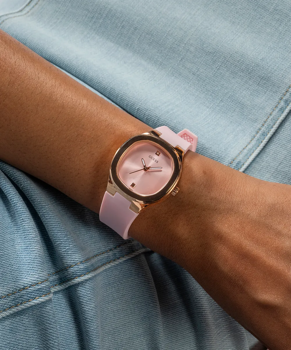 Guess Womens Silicone Watches GUESS Ladies Pink Rose Gold Tone Analog Watch