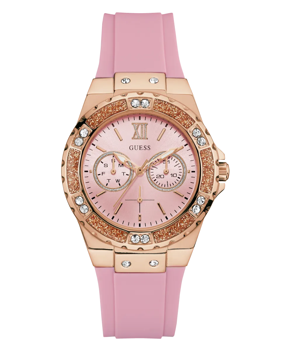 Guess Womens Silicone Watches GUESS Ladies Pink Rose Gold Tone Multi-function Watch