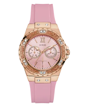 Guess Womens Silicone Watches GUESS Ladies Pink Rose Gold Tone Multi-function Watch