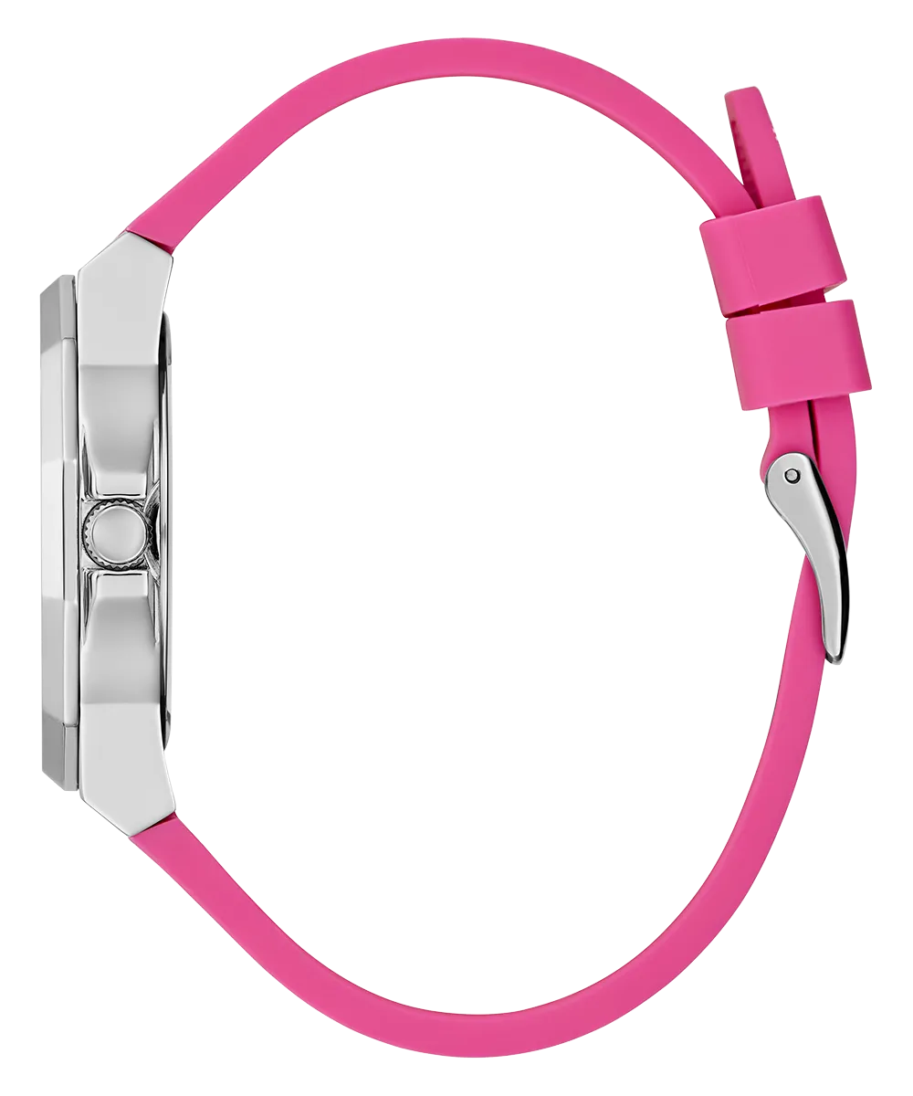 Guess Womens Silicone Watches GUESS Ladies Pink Silver Tone Analog Watch