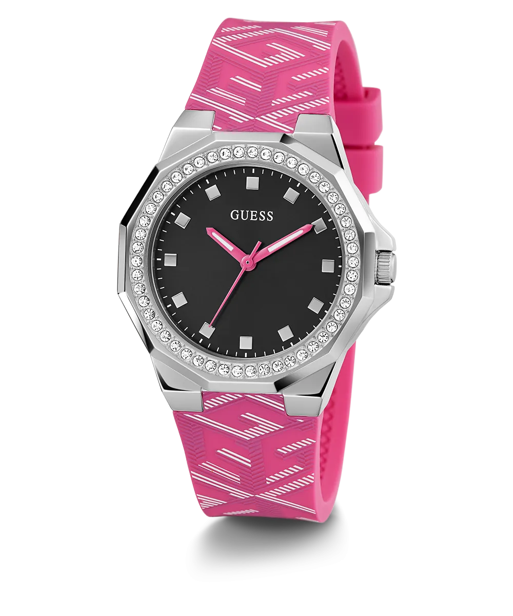 Guess Womens Silicone Watches GUESS Ladies Pink Silver Tone Analog Watch
