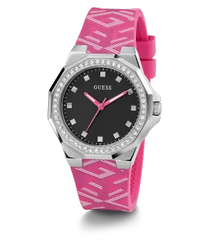 Guess Womens Silicone Watches GUESS Ladies Pink Silver Tone Analog Watch