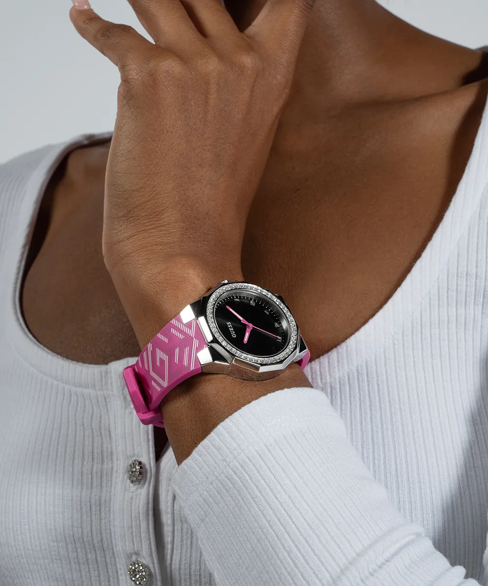 Guess Womens Silicone Watches GUESS Ladies Pink Silver Tone Analog Watch