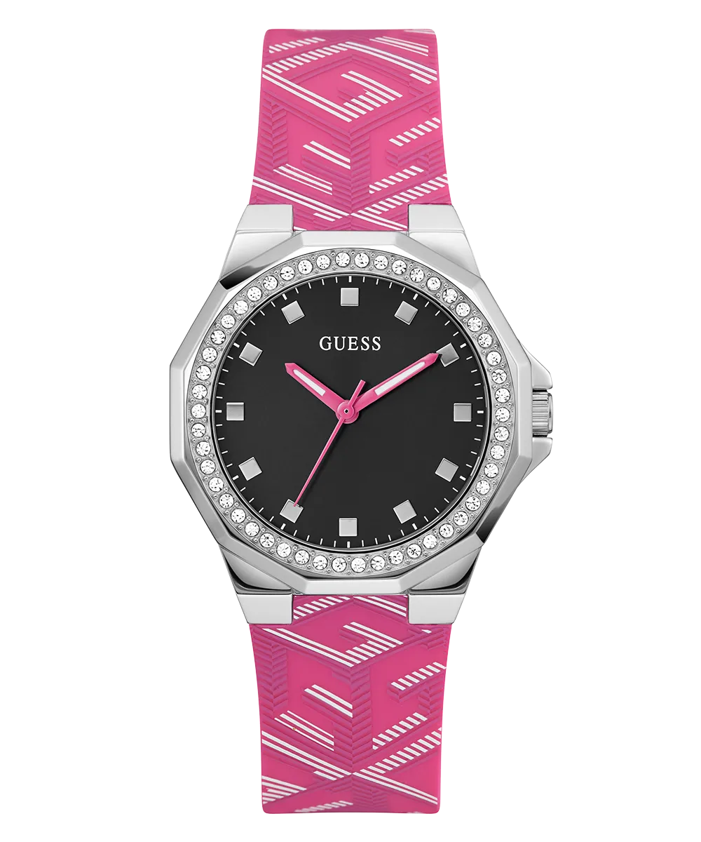 Guess Womens Silicone Watches GUESS Ladies Pink Silver Tone Analog Watch