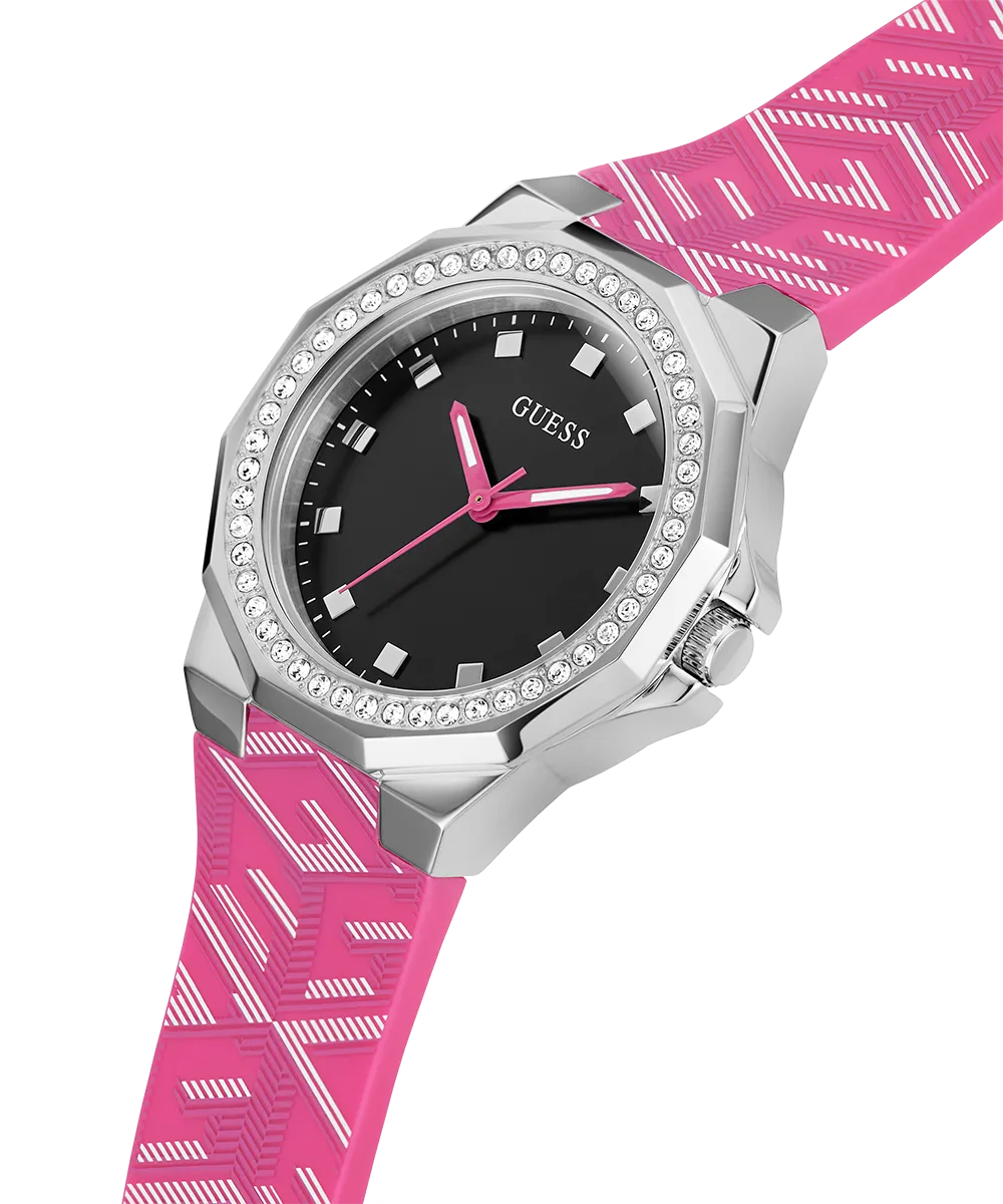 Guess Womens Silicone Watches GUESS Ladies Pink Silver Tone Analog Watch
