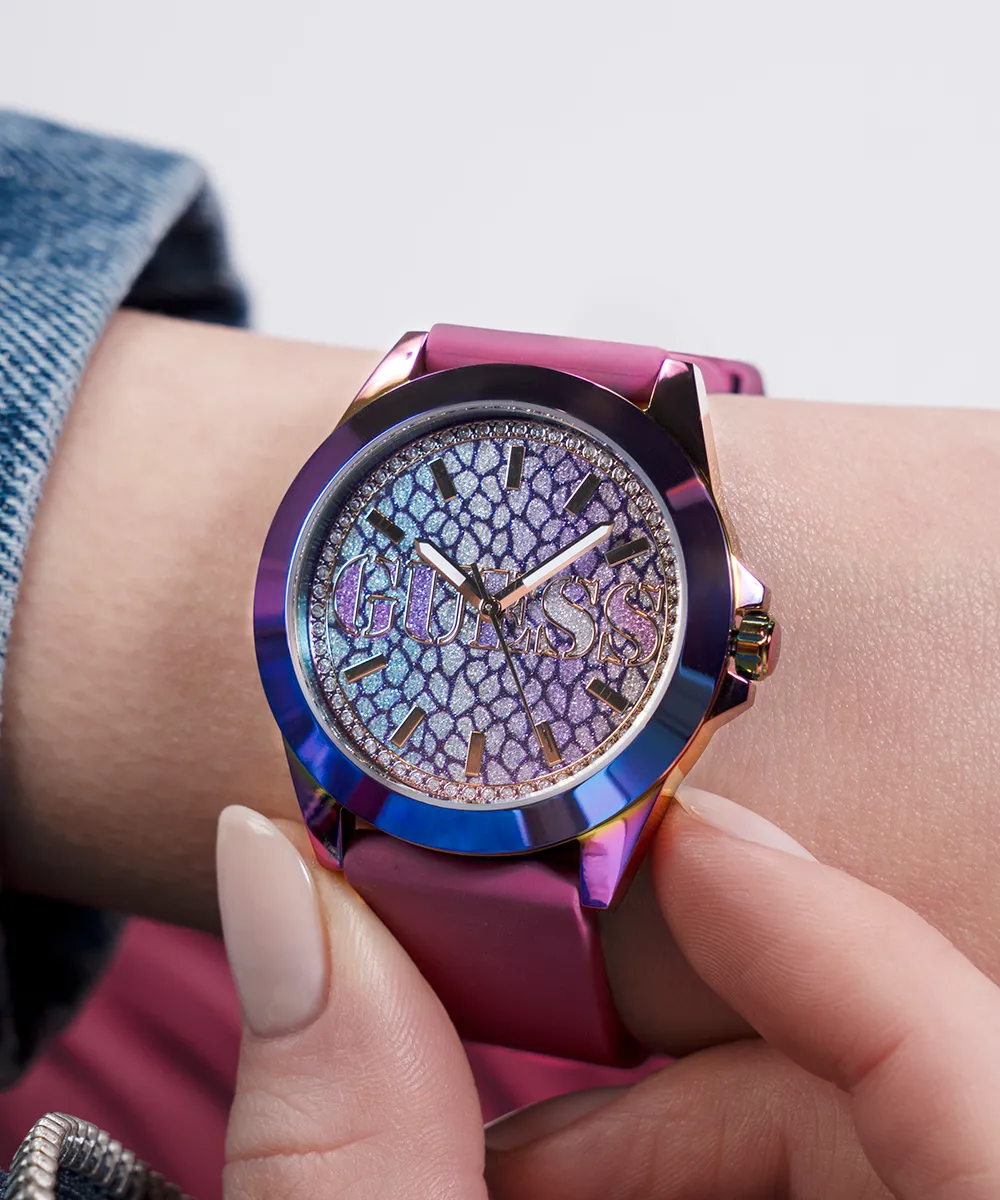 Guess Womens Silicone Watches GUESS Ladies Purple Iridescent Analog Watch