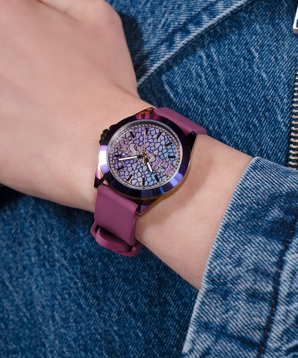 Guess Womens Silicone Watches GUESS Ladies Purple Iridescent Analog Watch