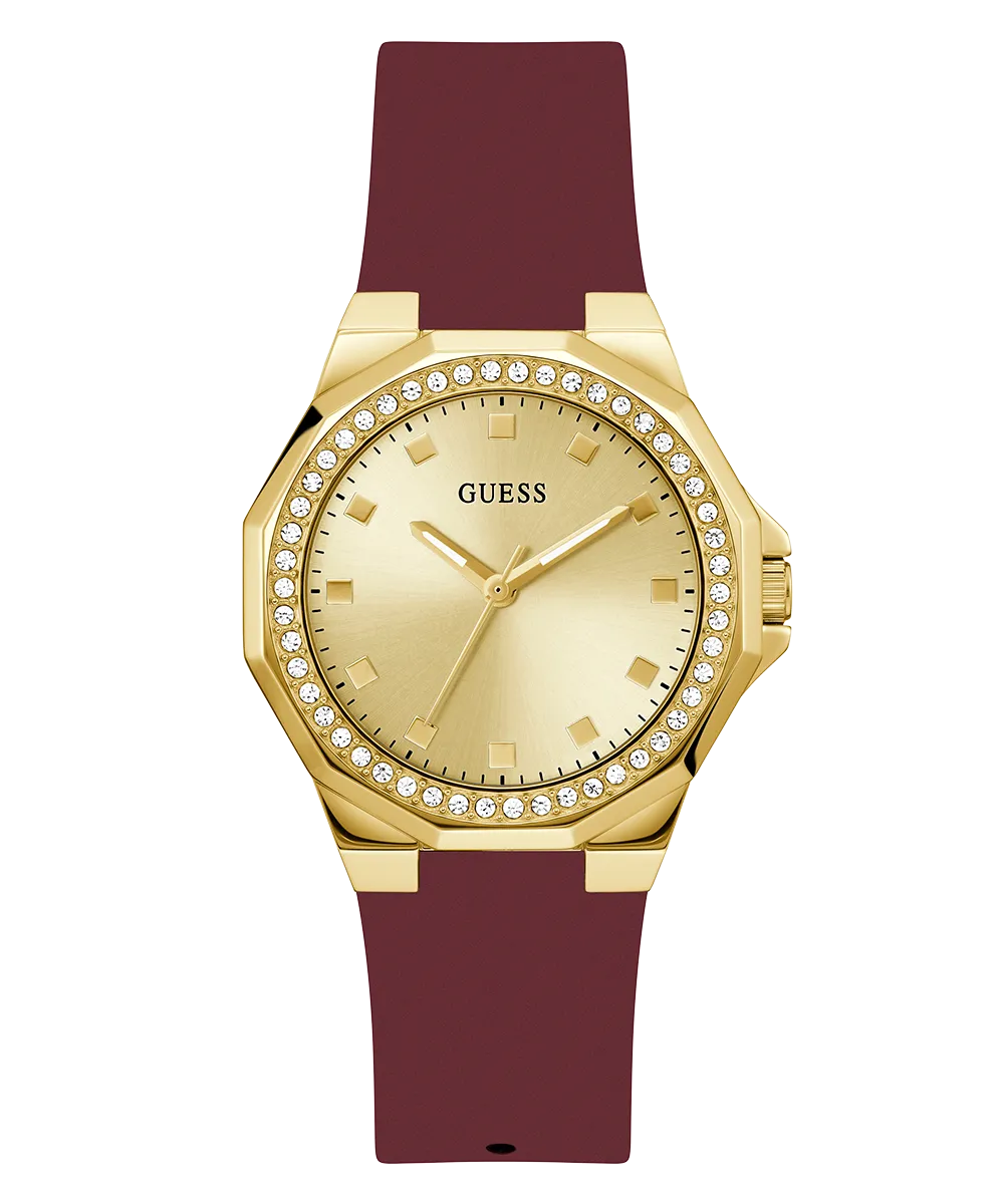 Guess Womens Silicone Watches GUESS Ladies Red Gold Tone Analog Watch