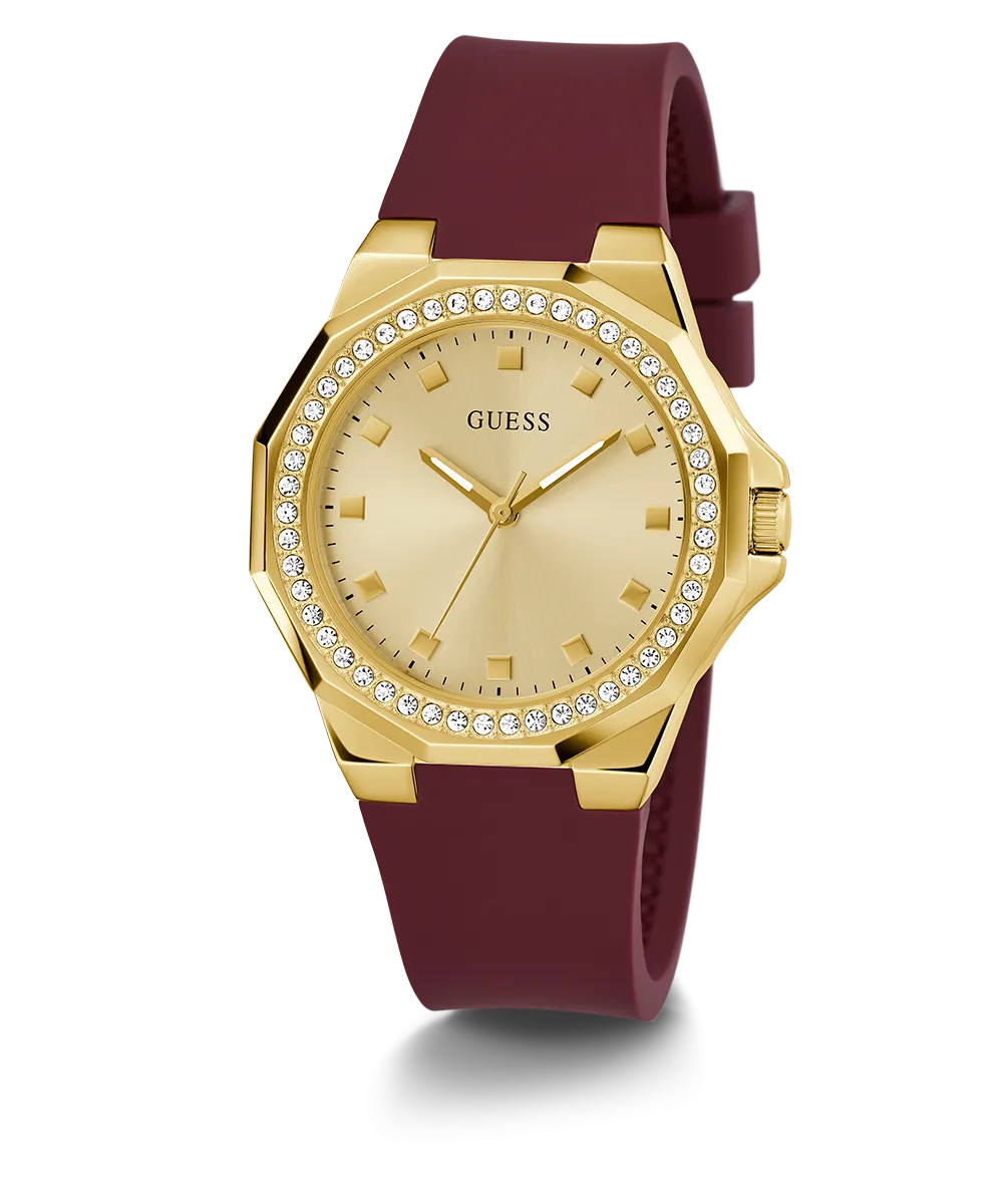 Guess Womens Silicone Watches GUESS Ladies Red Gold Tone Analog Watch