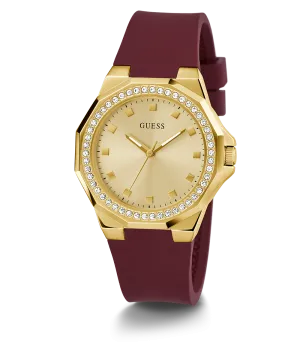 Guess Womens Silicone Watches GUESS Ladies Red Gold Tone Analog Watch