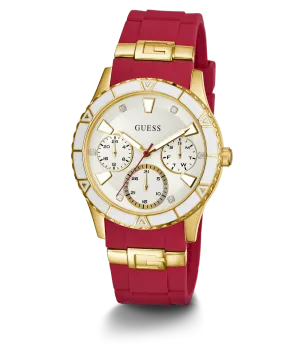 Guess Womens Silicone Watches GUESS Ladies Red Gold Tone Multi-function Watch