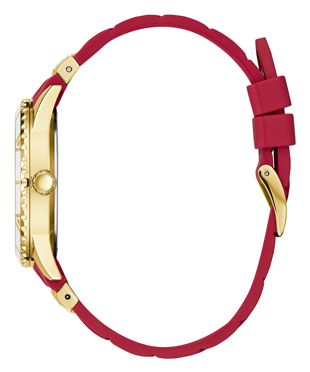 Guess Womens Silicone Watches GUESS Ladies Red Gold Tone Multi-function Watch