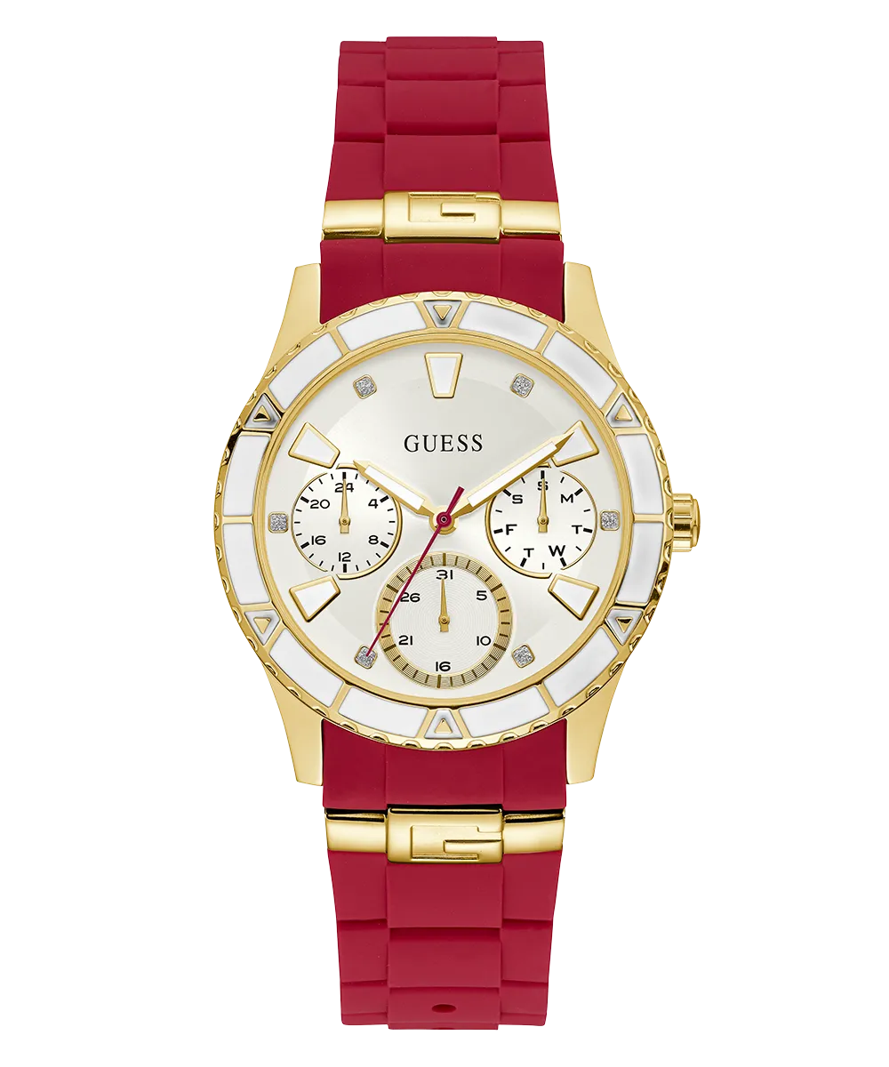 Guess Womens Silicone Watches GUESS Ladies Red Gold Tone Multi-function Watch