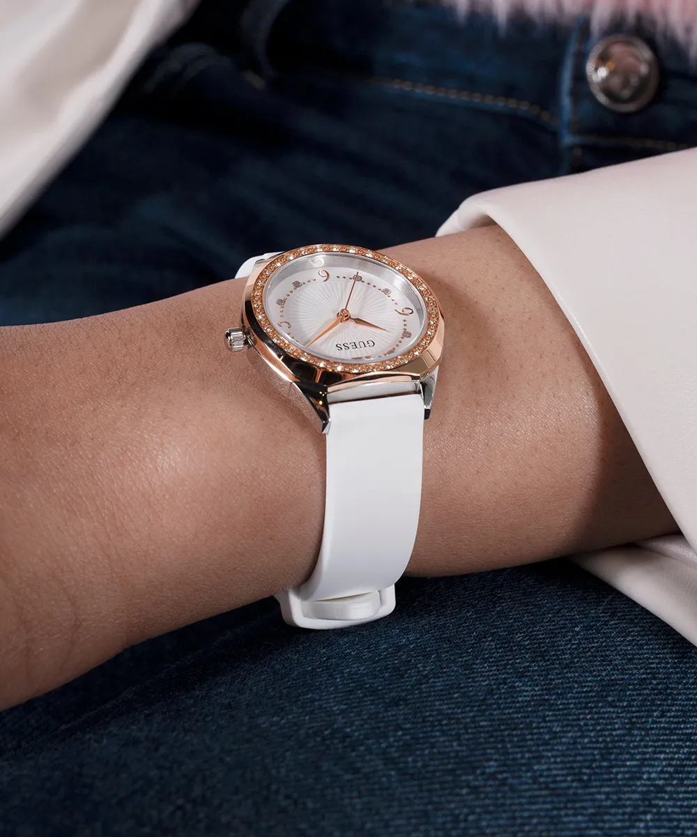 Guess Womens Silicone Watches GUESS Ladies White 2-Tone Analog Watch