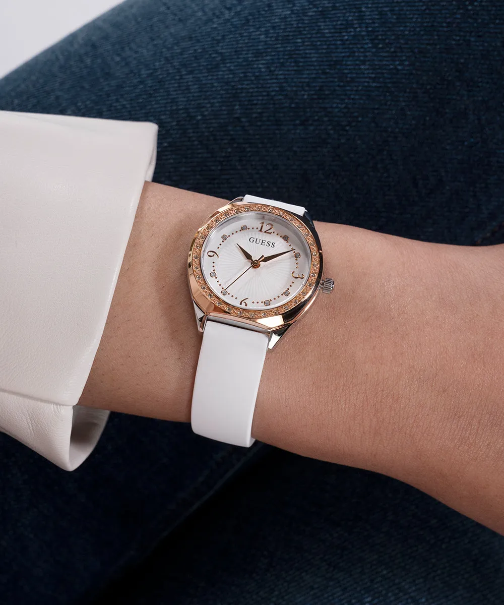 Guess Womens Silicone Watches GUESS Ladies White 2-Tone Analog Watch