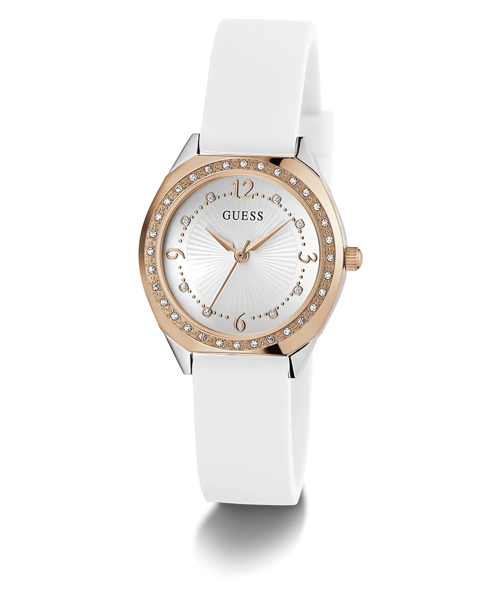 Guess Womens Silicone Watches GUESS Ladies White 2-Tone Analog Watch
