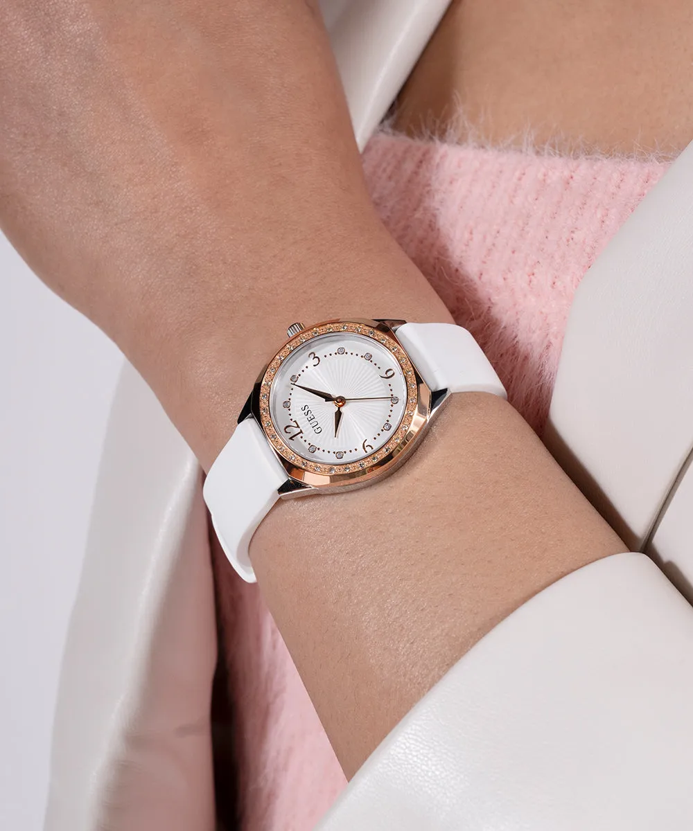 Guess Womens Silicone Watches GUESS Ladies White 2-Tone Analog Watch