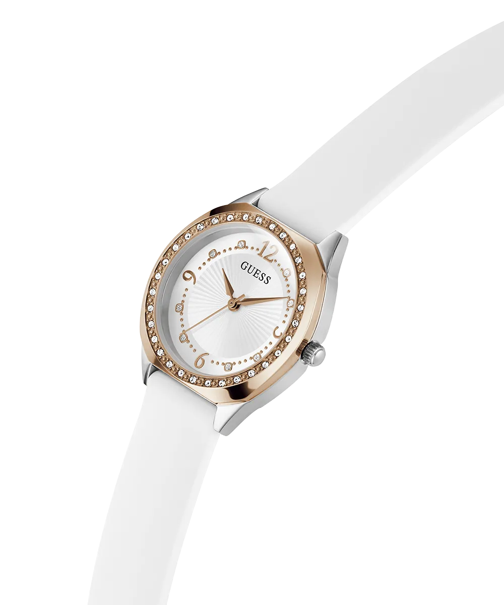 Guess Womens Silicone Watches GUESS Ladies White 2-Tone Analog Watch