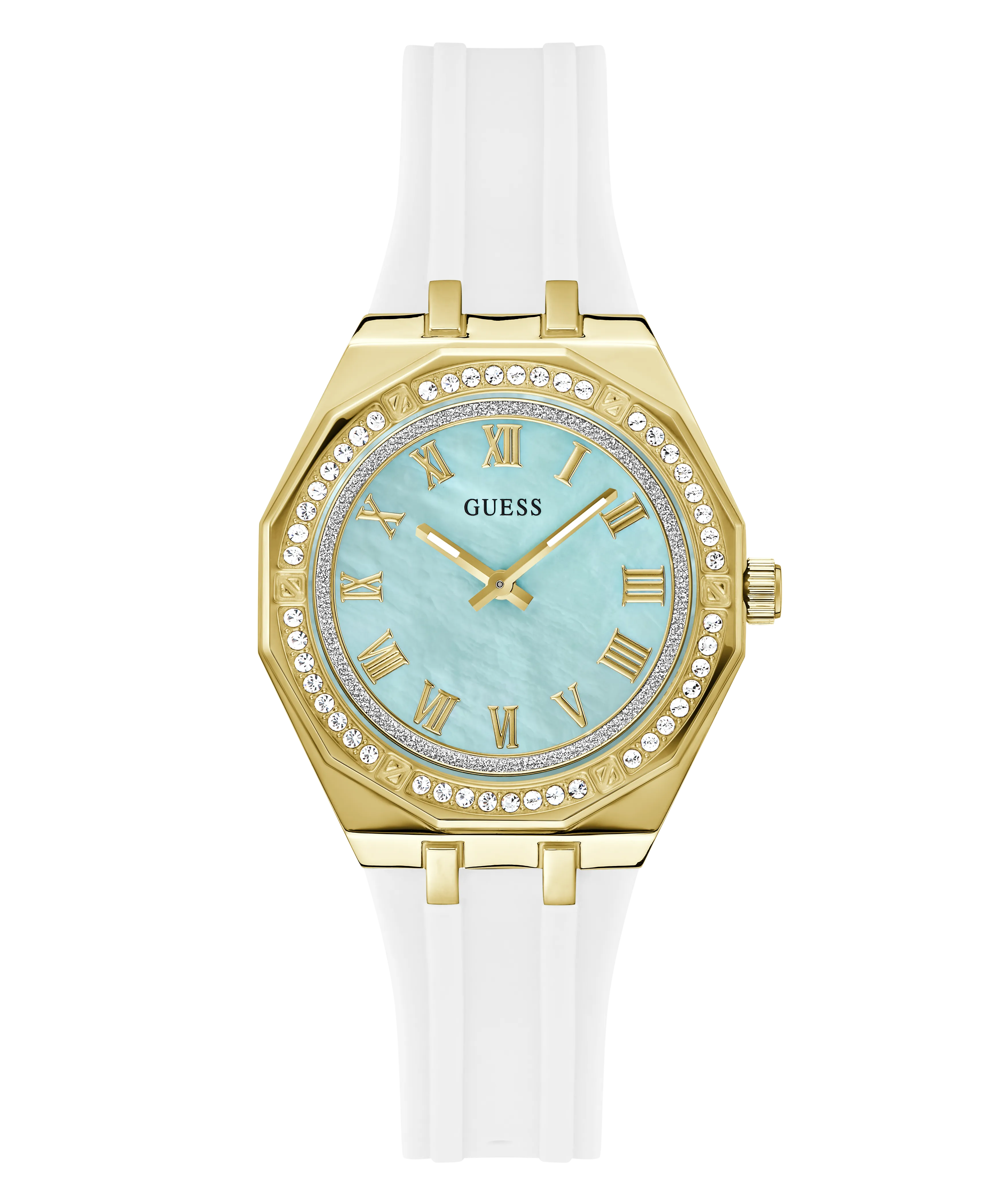Guess Womens Silicone Watches GUESS Ladies White Gold Tone Analog Watch