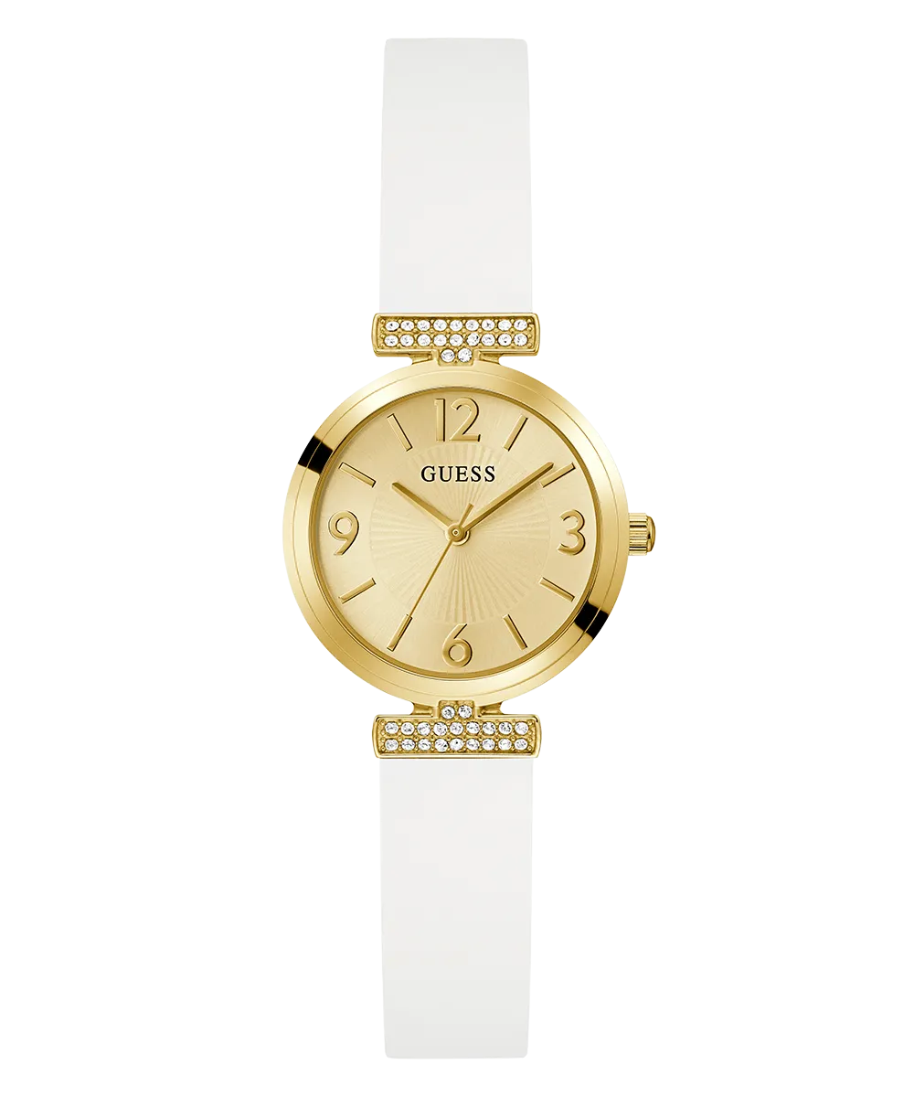 Guess Womens Silicone Watches GUESS Ladies White Gold Tone Analog Watch