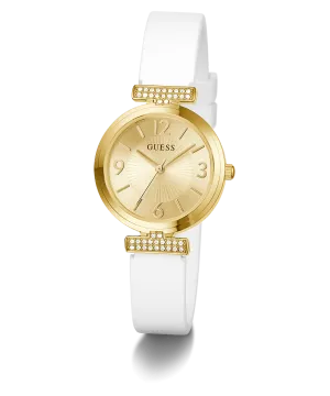Guess Womens Silicone Watches GUESS Ladies White Gold Tone Analog Watch