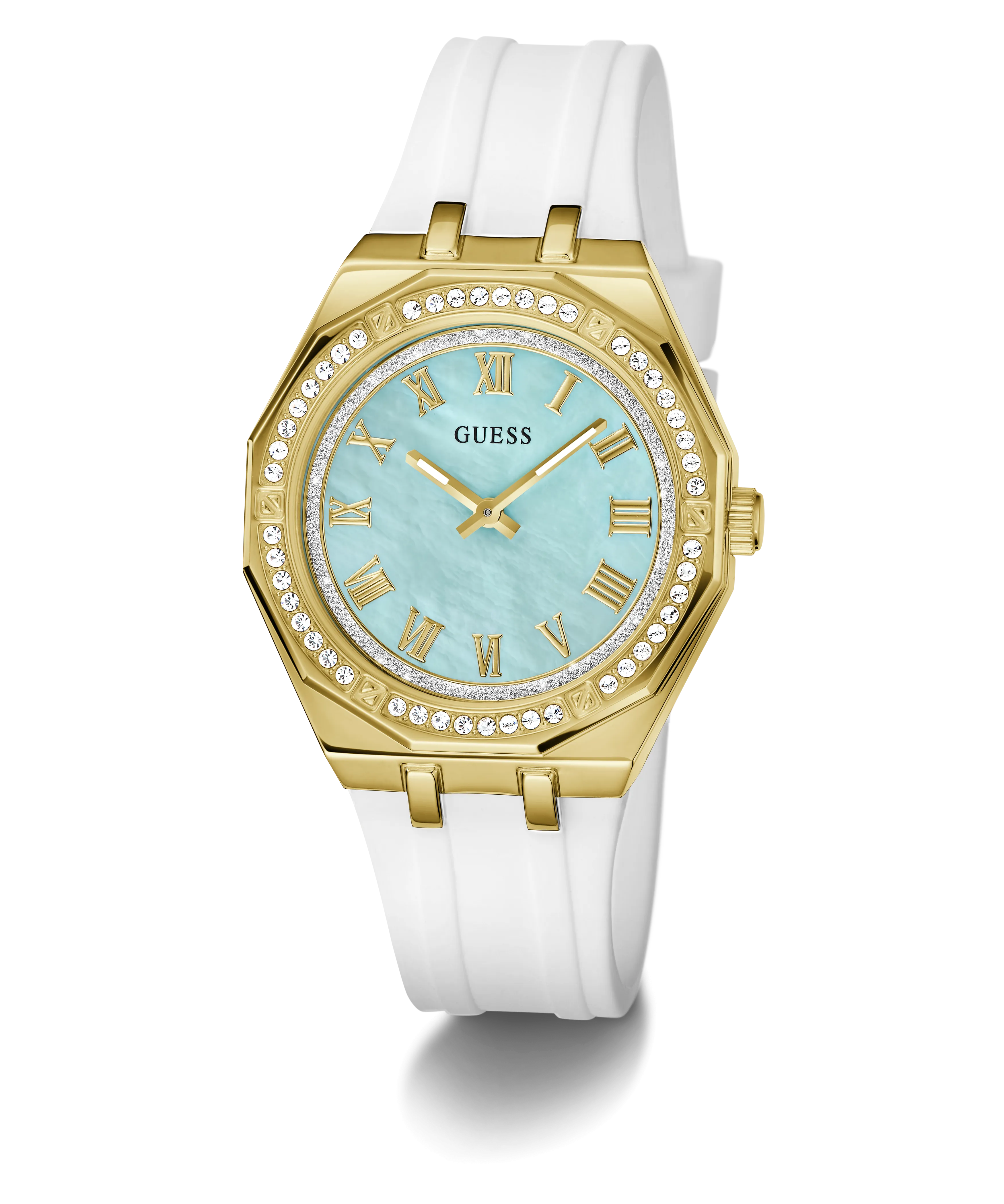 Guess Womens Silicone Watches GUESS Ladies White Gold Tone Analog Watch